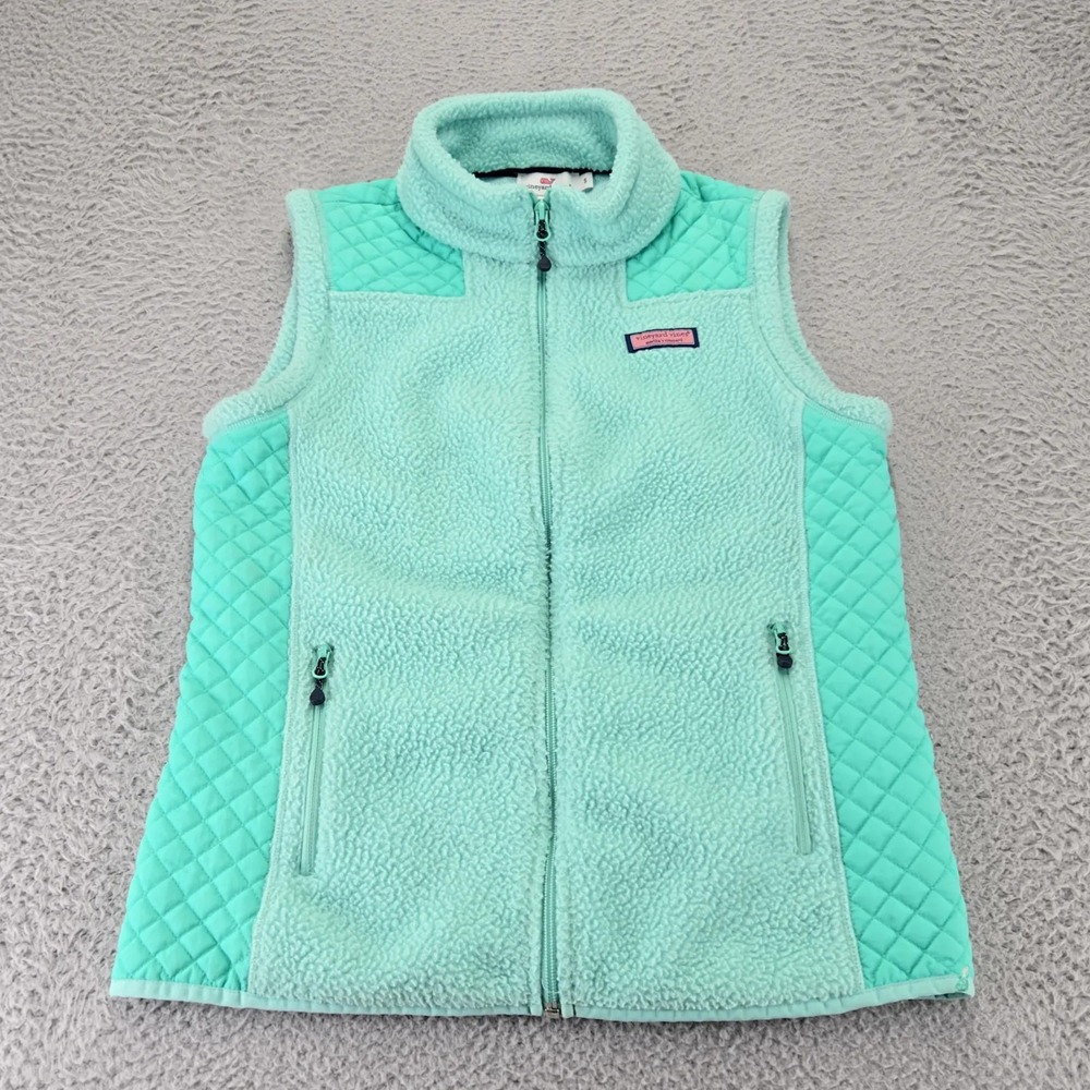 Vineyard Vines Jacket Womens‎ Small Mint Green Fleece Full Zip Quilted Panels